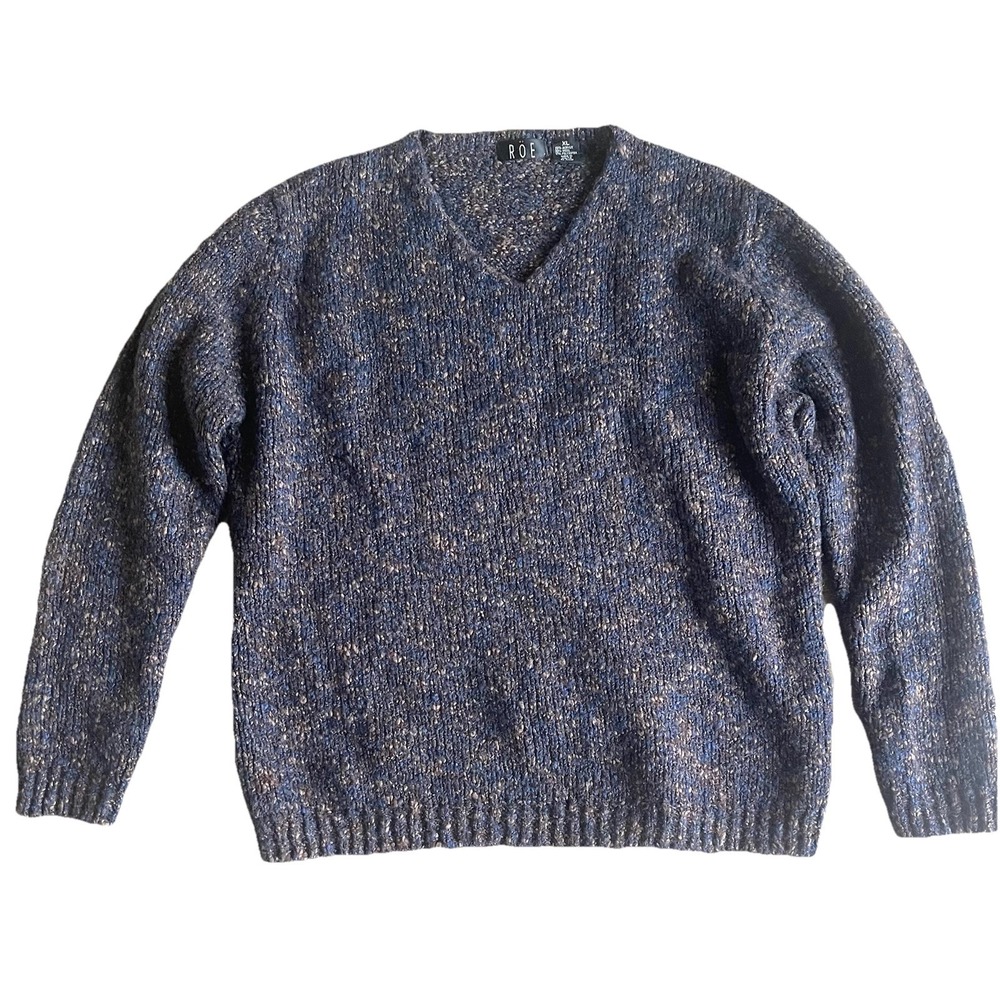 Vintage Roe Sweater Womens XL Brown Wool Blend Pullover V Neck Chunky‎ Knit
